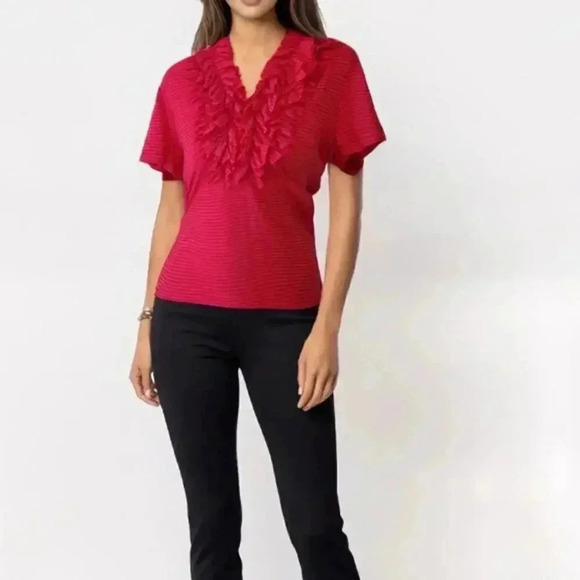 Soft Surroundings Striped Ruffled Tee - Picture 1 of 8